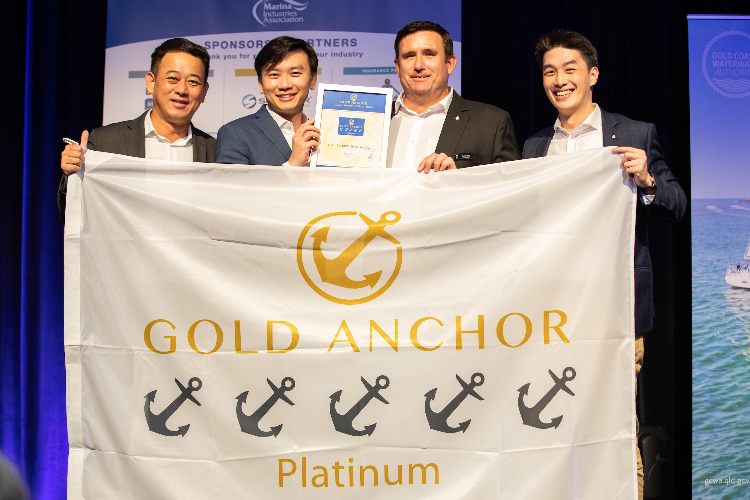 L to r: Darren Oh, SUTL general manager (business development); Teo Joo Leng, SUTL group general manager; James Roy, marina director One°15 Marina Sentosa Cove; and Jonathan Sit, general manager One°15 Marina Sentosa Cove.