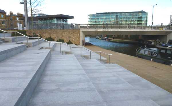 Designing on tiered levels gives full access to the water’s edge during normal water levels but provides a barrier if water rises.