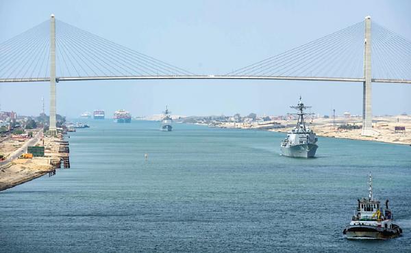 Transiting the  193km/120 mile long Suez Canal.